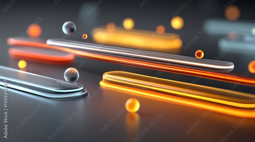Poster futuristic floating data bars emitting light trails