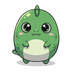 A charming, cartoonish green dinosaur with big eyes presents a cute, adorable, and friendly character illustration perfect for children.