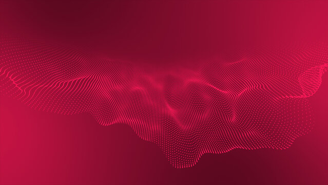 Magenta red color hi-tech circular dots forming wavy pattern technology prospective background
