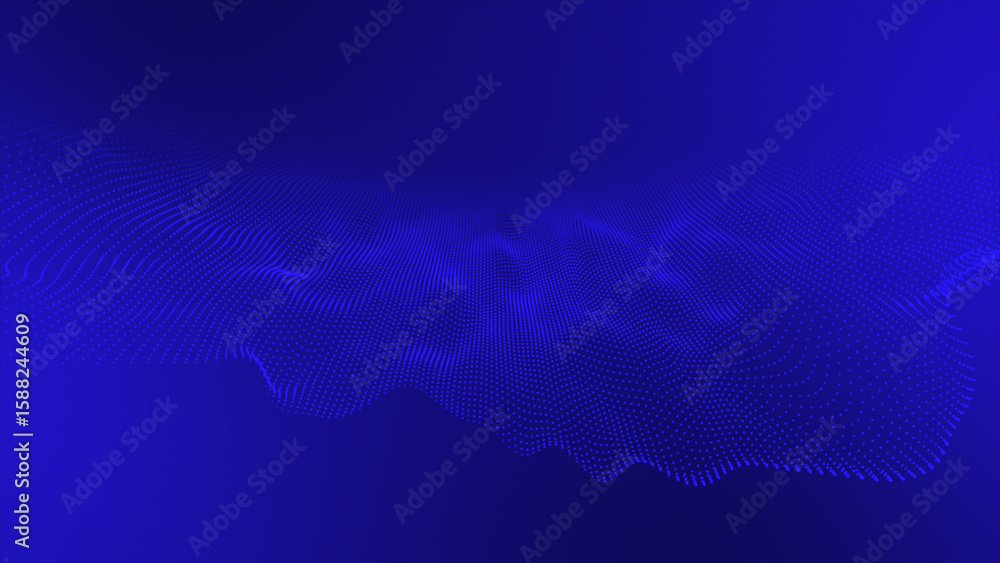 Poster blue color hi-tech circular dots forming wavy pattern technology prospective background