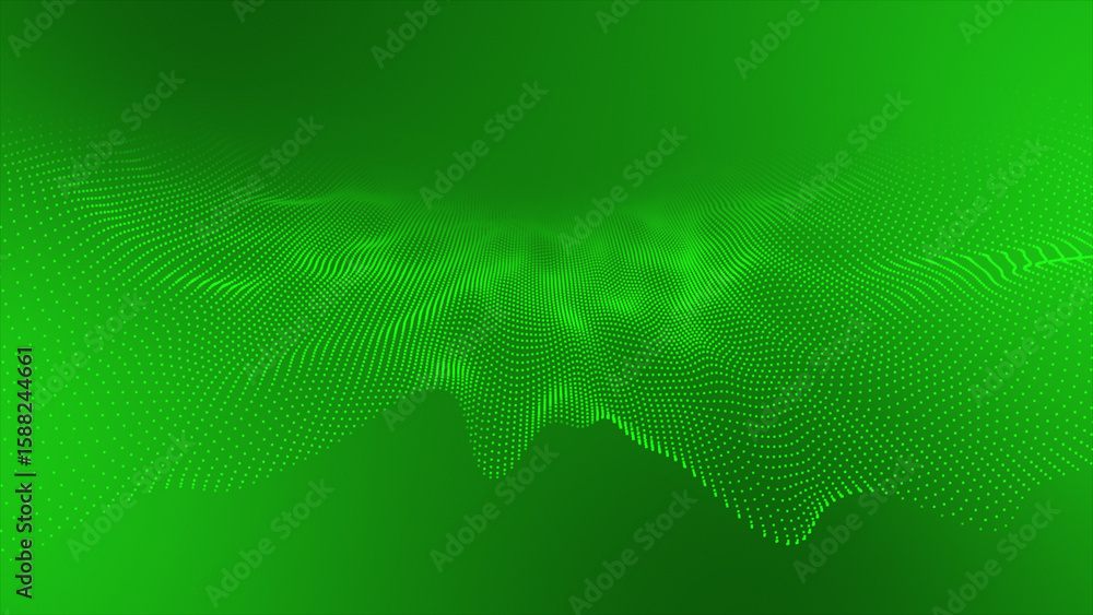 Poster green color hi-tech circular dots forming wavy pattern technology prospective background