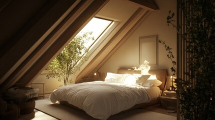 Cozy attic bedroom, natural light