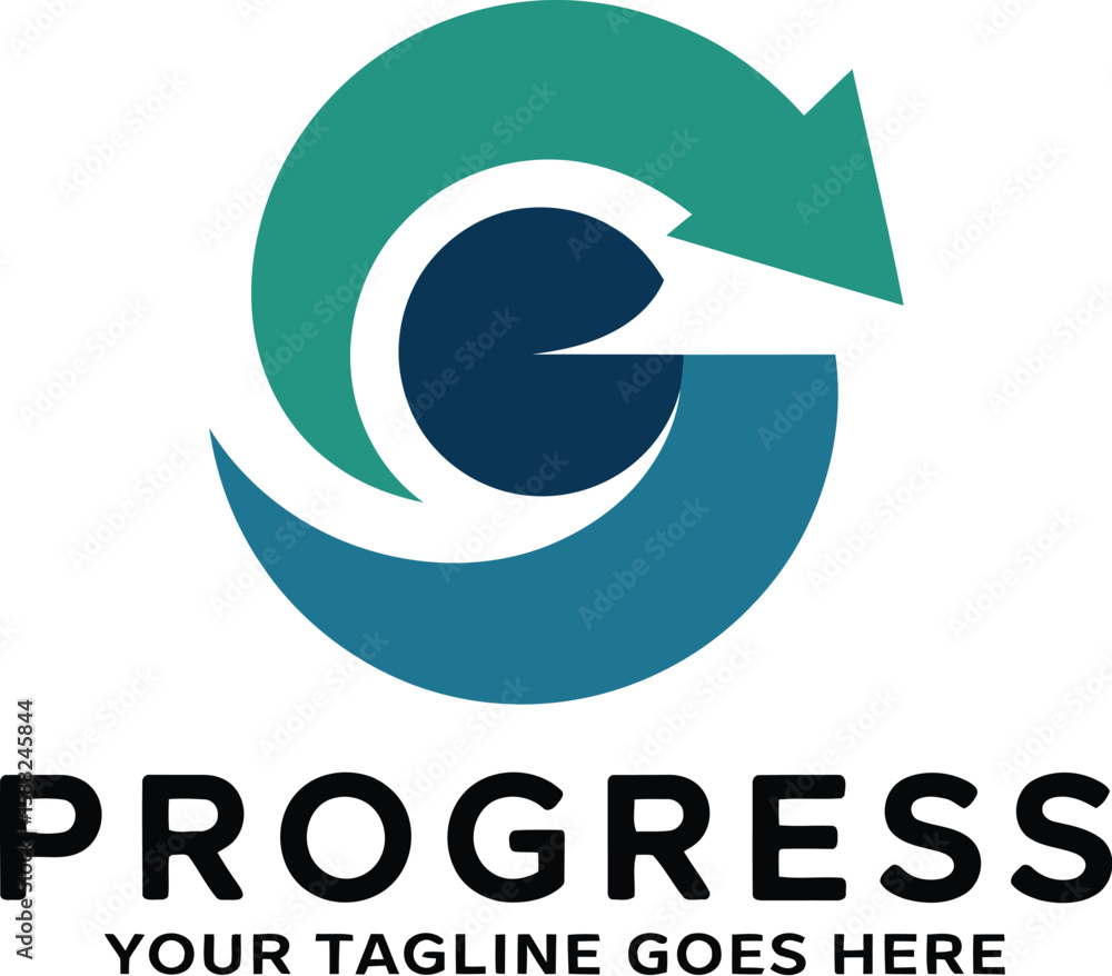 Poster circular progress logo with arrow and tagline on a light gray background