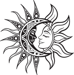 Neo tribal sun and moon celestial design isolated on transparent background