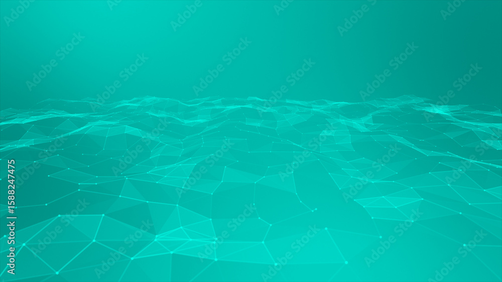 Poster cyan color low poly design with lines and dots professional business background