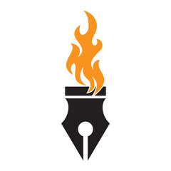 Pen fire vector logo illustration. Flaming Pen Nib Logo Vector.