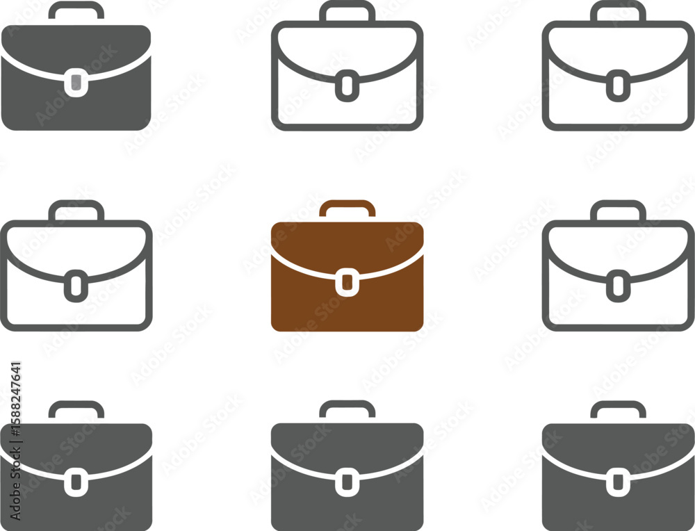 Poster nine briefcase icons arranged in a grid pattern on a white background