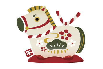 2026お正月の年賀状や販促に使える和風のシンプルな午年の馬の土鈴の干支イラスト