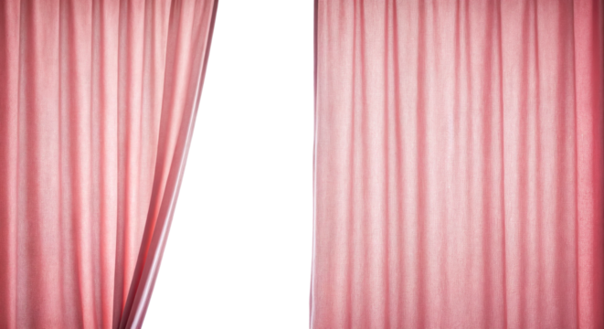 elegant pink curtains hanging partially open revealing a bright space