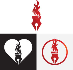 Pen fire vector logo illustration. Flaming Pen Nib Logo Vector.