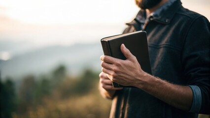 Man’s hands gripping closed Bible tightly — holding onto faith in life’s storm
