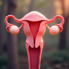 Naklejka premium 3d Anatomical Model Of The Female Reproductive System With A Blurred Natural Background
