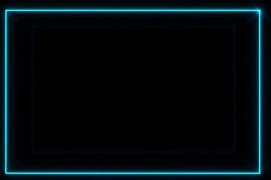 Abstract cyan neon glowing rectangular frame border bright light transparent background modern design
