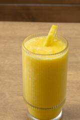 A view of a pineapple smoothie.
