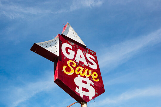 Retro outdoor sign to save money on gas, Gas Save $.