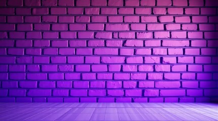 Purple Brick Wall and Wooden Floor: A modern, textured backdrop featuring a vivid purple brick wall, contrasted by a warm wooden floor, ideal for artistic or design applications.