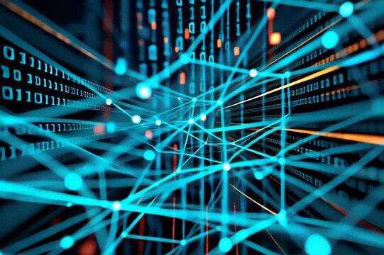 Abstract Digital Network Data Flow Futuristic Blue Binary Code Landscape
