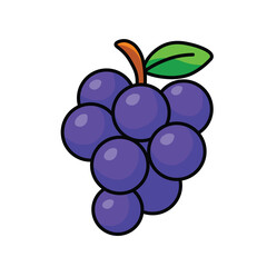 Illustration Vector Graphic Cartoon of a Fresh Purple Grapes with Green Leaves