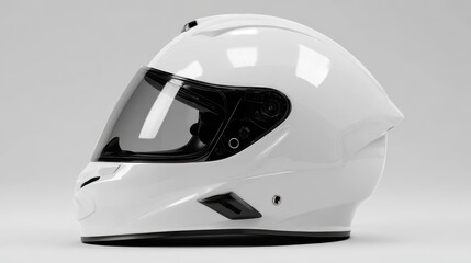 Helmet Mockup. White Motorcycle Helmet Isolated on Grey Background for Safety Concept