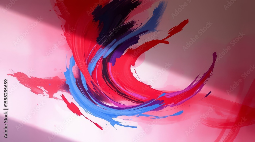 Aufkleber vibrant brushstroke canvas: abstract painting, with dynamic blend of red and blue paint creating flu