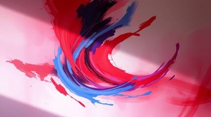Vibrant Brushstroke Canvas: Abstract painting, with dynamic blend of red and blue paint creating fluid, dynamic strokes and artistic harmony. This image is ideal for modern art and design projects.