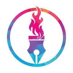 Pen fire vector logo illustration. Flaming Pen Nib Logo Vector.