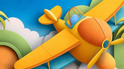 Minimalist 3D summer vacation and travel concept with airplane, suitcase, palm trees, and clouds in vibrant pastel colors perfect for creative advertising and posters.