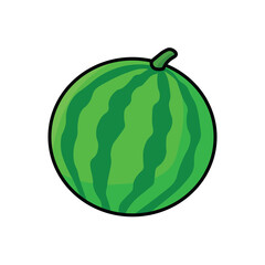 Illustration Vector Graphic Cartoon of a Watermelon with Smooth Green Striped Rind