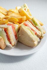 A view of a club sandwich.