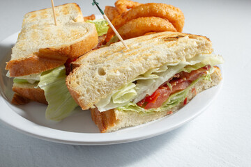 A view of a BLT sandwich.