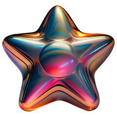 Abstract Prismatic Star. Semi-transparent with holographic finish, surface vibrant rainbow gradient of blue, purple, pink, red, reflective quality adds brilliant, polished touch. cutout, png.