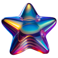 Abstract Prismatic Star. Semi-transparent with holographic finish, surface vibrant rainbow gradient of blue, purple, pink, red, reflective quality adds brilliant, polished touch. cutout, png.