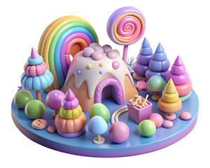 Obraz premium Whimsical Candy Land Diorama with Rainbow and Lollipop isolated on a transparent background