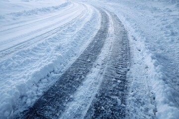 Snow-covered road with tire tracks