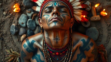 native, american, indian, elder, man, portrait, traditional, costume, tribal, angry, expression, culture, heritage, indigenous, fierce, face, emotion, warpaint, historical, strong