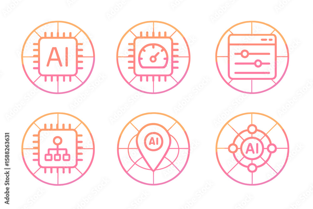 Poster innovative ai icons representing various aspects of artificial intelligence technology and applicati