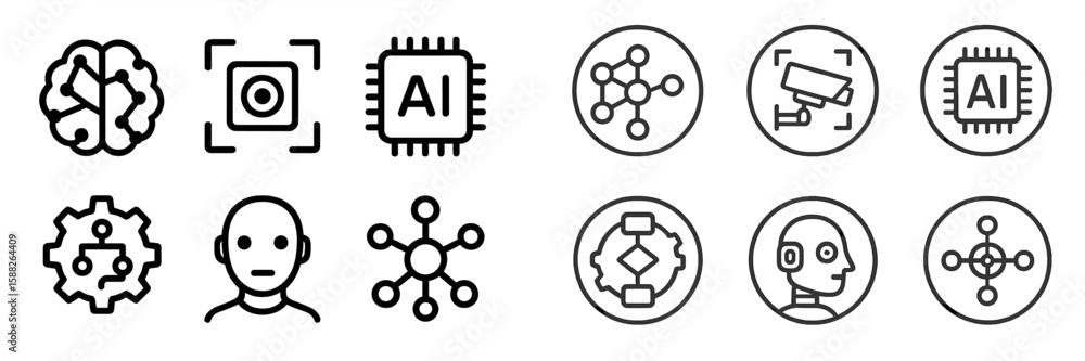 Poster symbols representing artificial intelligence technology in modern design showcasing various concepts