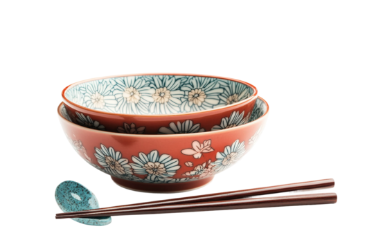 Authentic Asian meal set isolated on transparent background