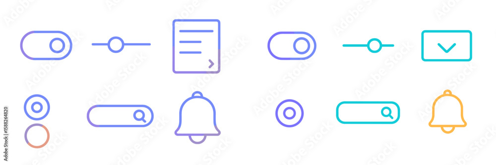 Poster various toggle icons and notification symbols designed for digital interfaces showcasing modern user