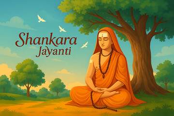 Shankara Jayanti Spiritual Meditation Illustration