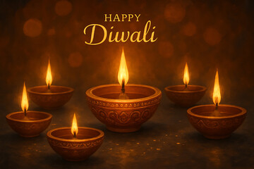 Glowing Diwali Diyas for Festival of Lights Celebration and Warm Wishes