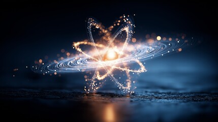 quantum computing entanglement concept. Abstract atom representation with glowing particles and motion.