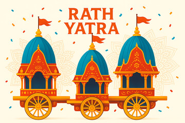 Festive Three Chariots of Rath Yatra Parade with Colorful Decorations