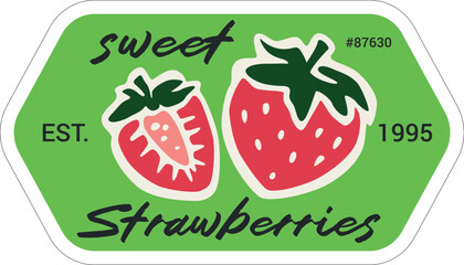 Produce Sticker Design Template with PLU Code and Strawberries. Vector Package Peeled Tag Isolated o