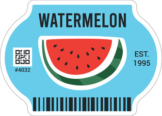 Watermelon Illustrated Produce Label Design Template PLU Code. Vector Package Peeled Tag Isolated on