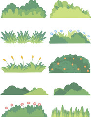 set of green grass and flower vector illustration