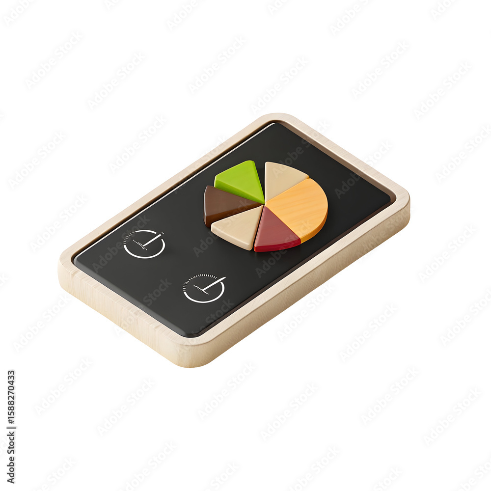 Poster colorful pie chart on digital display isolated on a transparent background