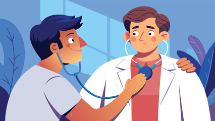 Doctor examining patient with stethoscope in a medical setting