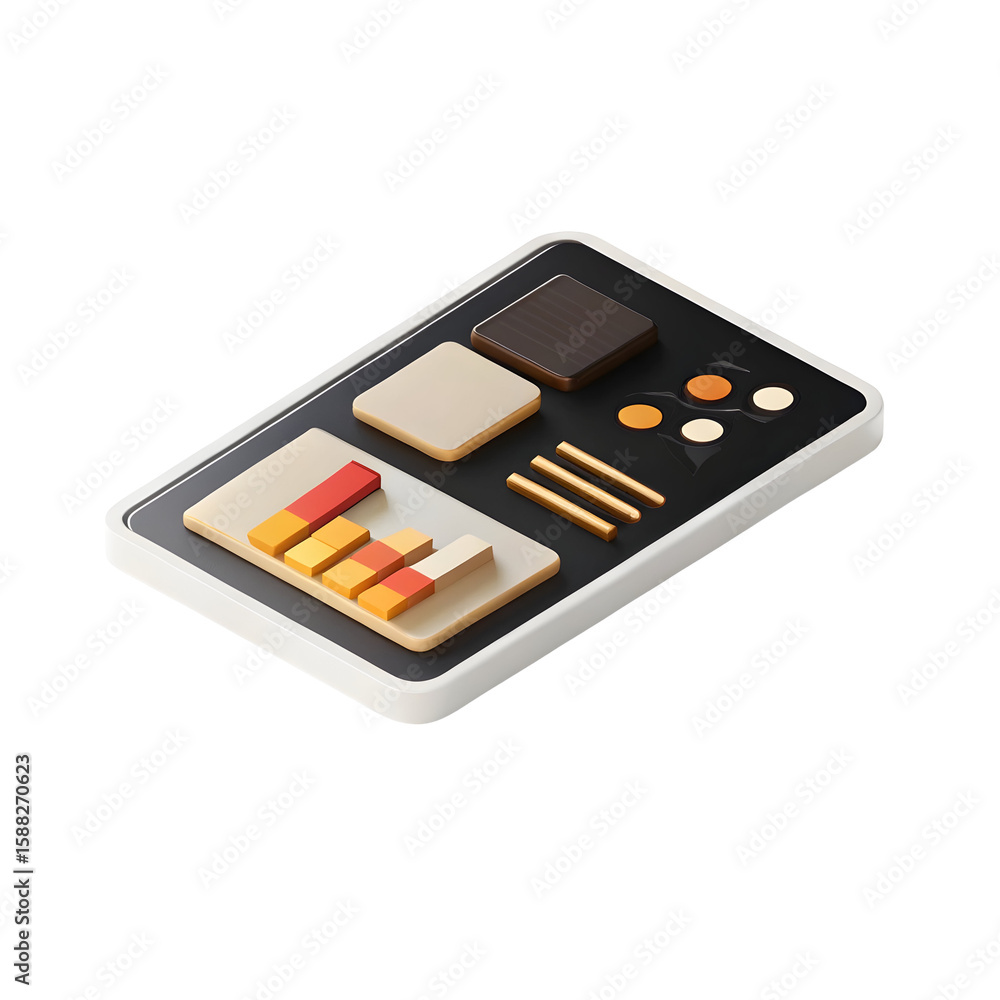Poster isometric dashboard with data visualization isolated on a transparent background
