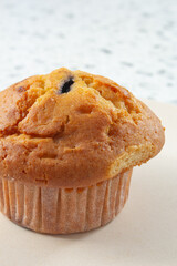 A view of a blueberry muffin.